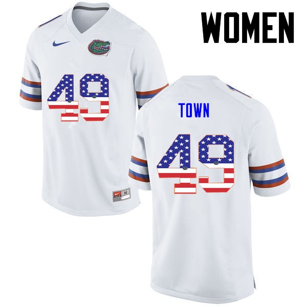 Florida Gators Women #49 Cameron Town College Football Jersey USA Flag Fashion White
